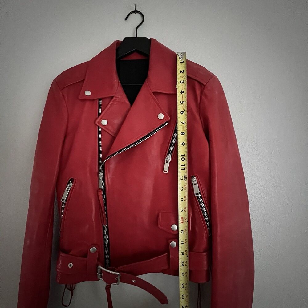 Ben Taverniti Unravel Project Men’s Red Leather Biker Jacket Size 42 - Picture 4 of 10